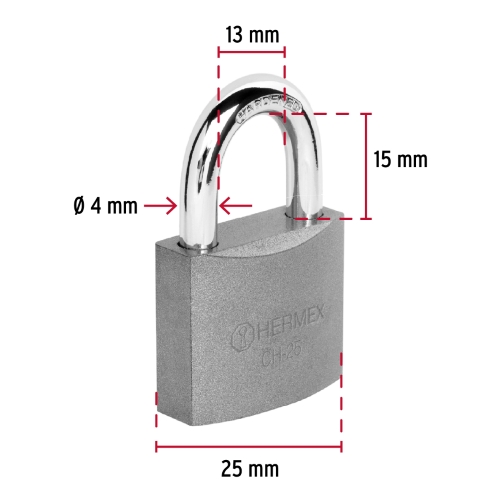 CANDADO HIERRO 25 mm GANCHO CORTO .