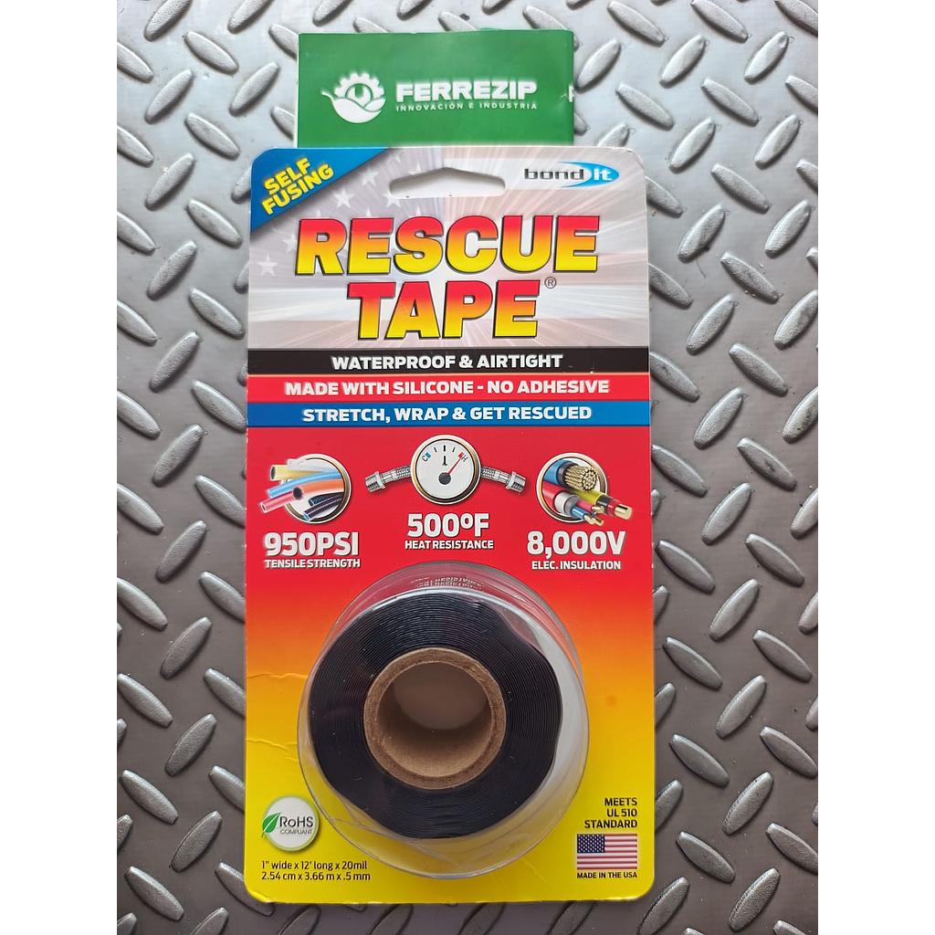 CINTA DE RESCATE AUTOFUSIONABLE DE SILICONA 1" X 12" largo X .5mm  NEGRO