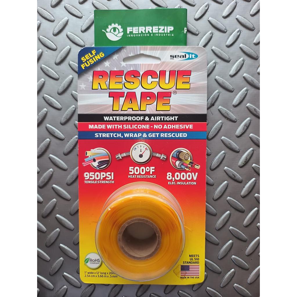 CINTA DE RESCATE AUTOFUSIONABLE DE SILICONA 1" X 12" largo X .5mm  AMARILLO