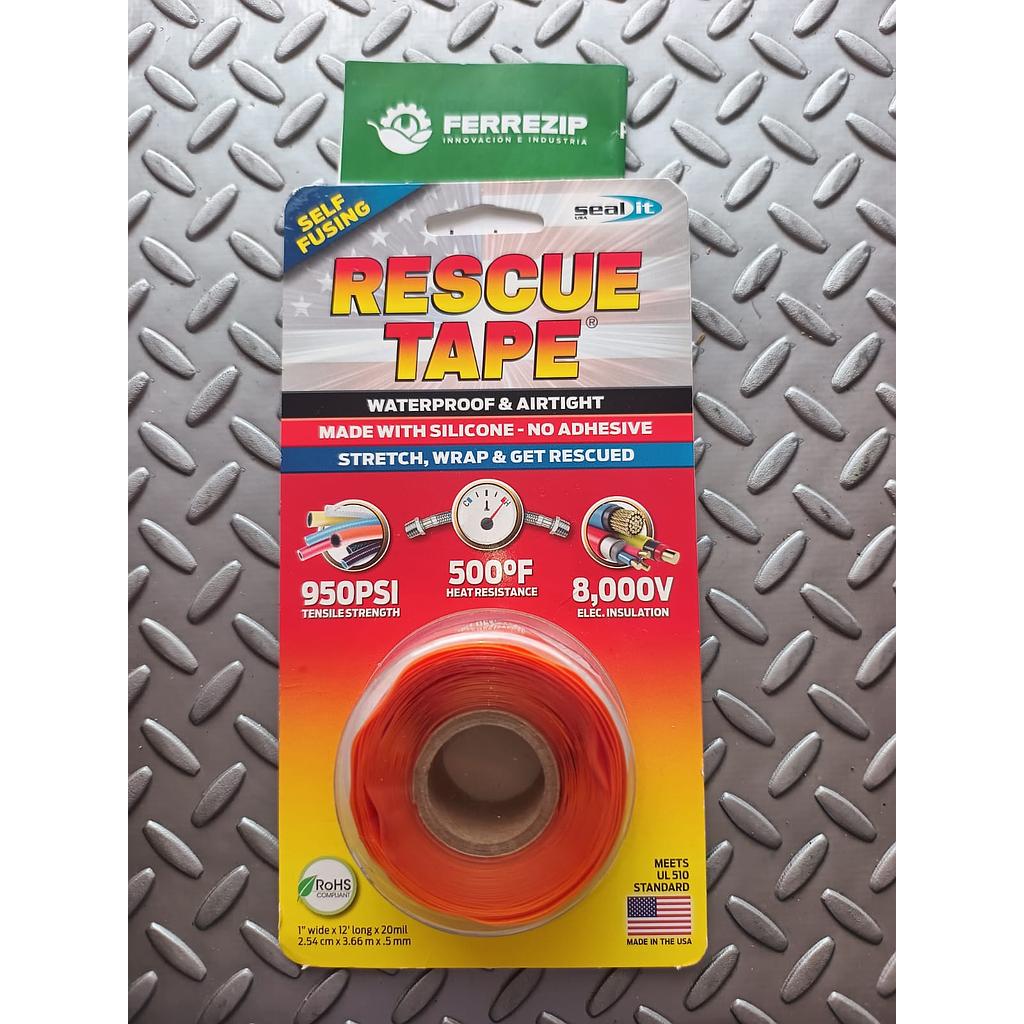CINTA DE RESCATE AUTOFUSIONABLE DE SILICONA 1" X 12" largo X .5mm NARANJA