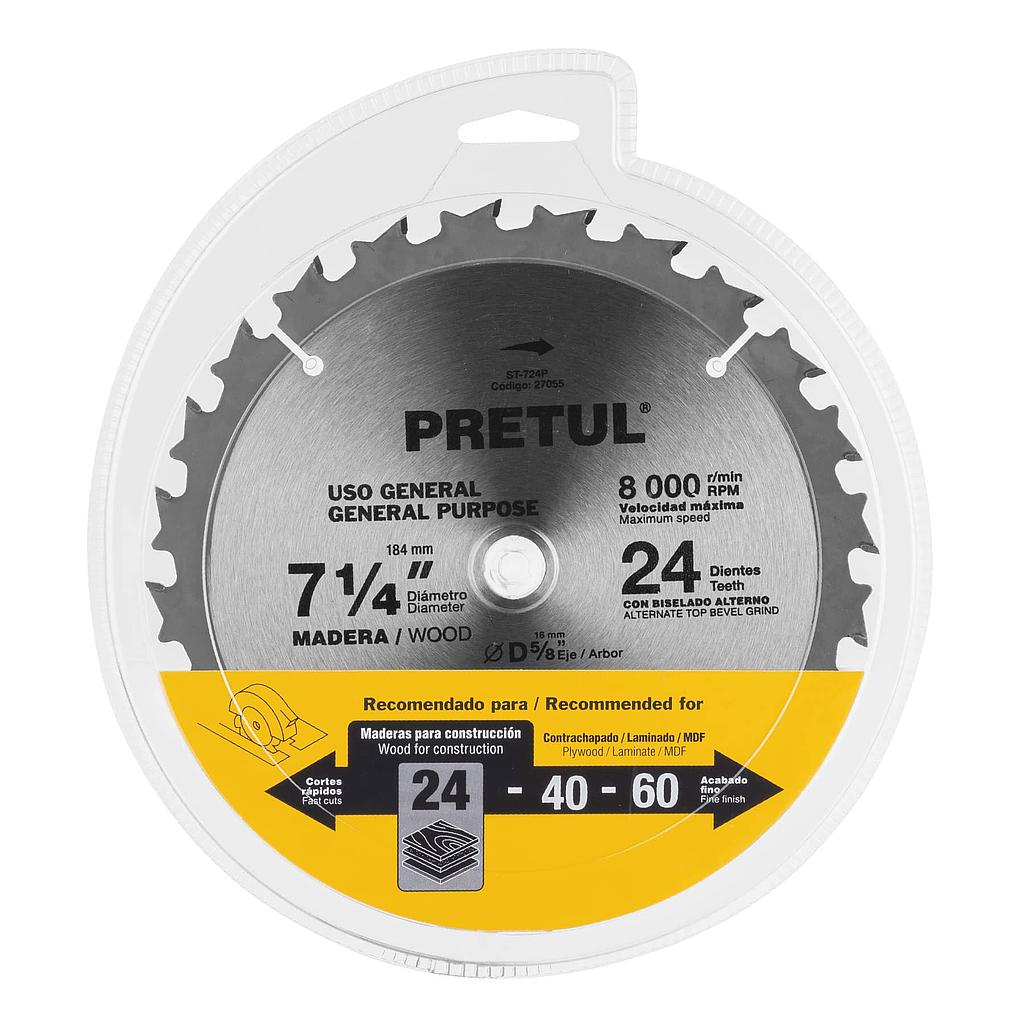 DISCO SIERRA 7-1/4' P/MADERA, 24 DIENTES CENTRO 5/8',