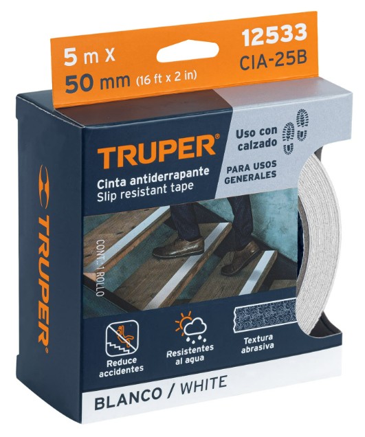 ROLLO DE 5 M DE CINTA ANTIDERRAPANTE BLANCA 50MM CON ABRASIVO