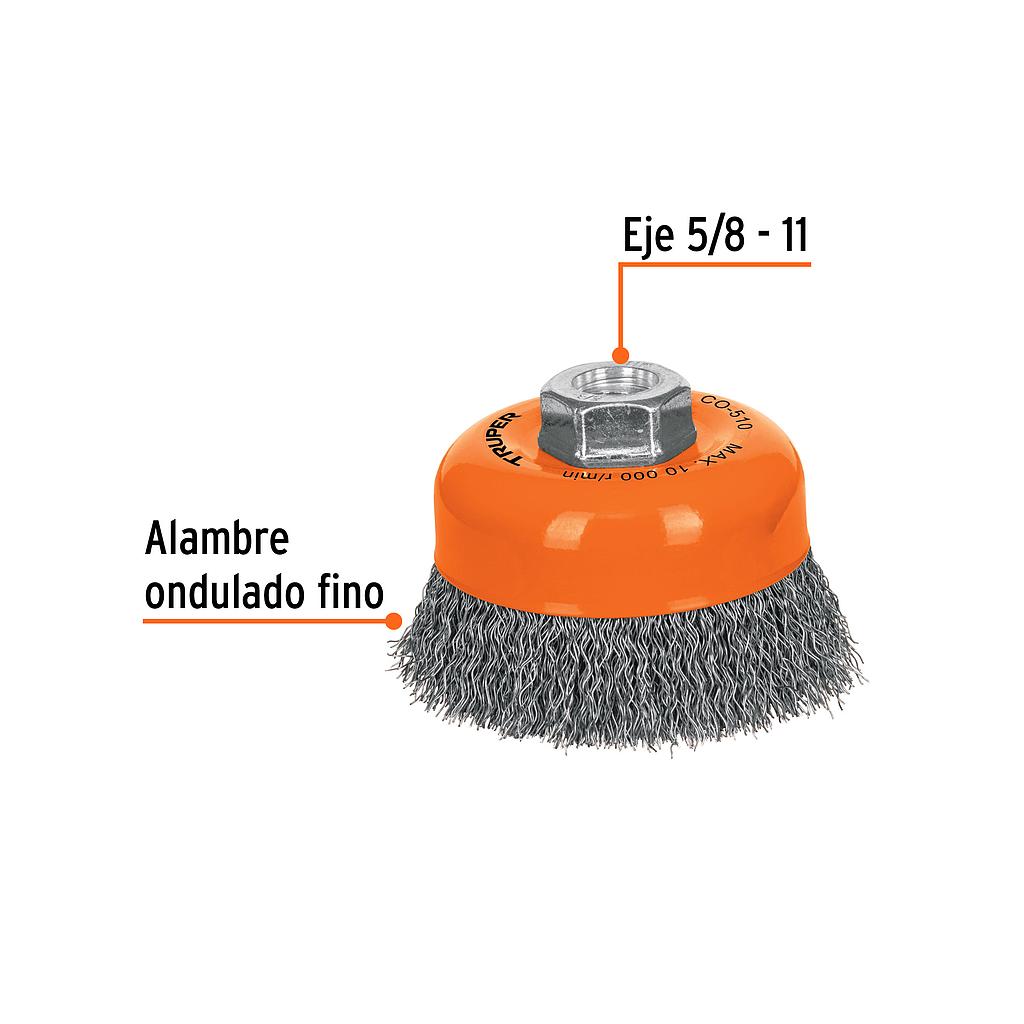 CARDA COPA 4' ALAMBRE ONDULADO FINO, EJE 5/8'-11,