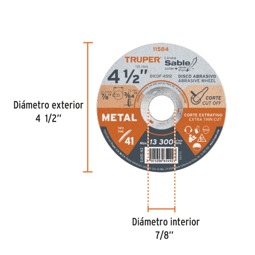 DISCO P/CORTE EXTRA FINO METAL 41/2