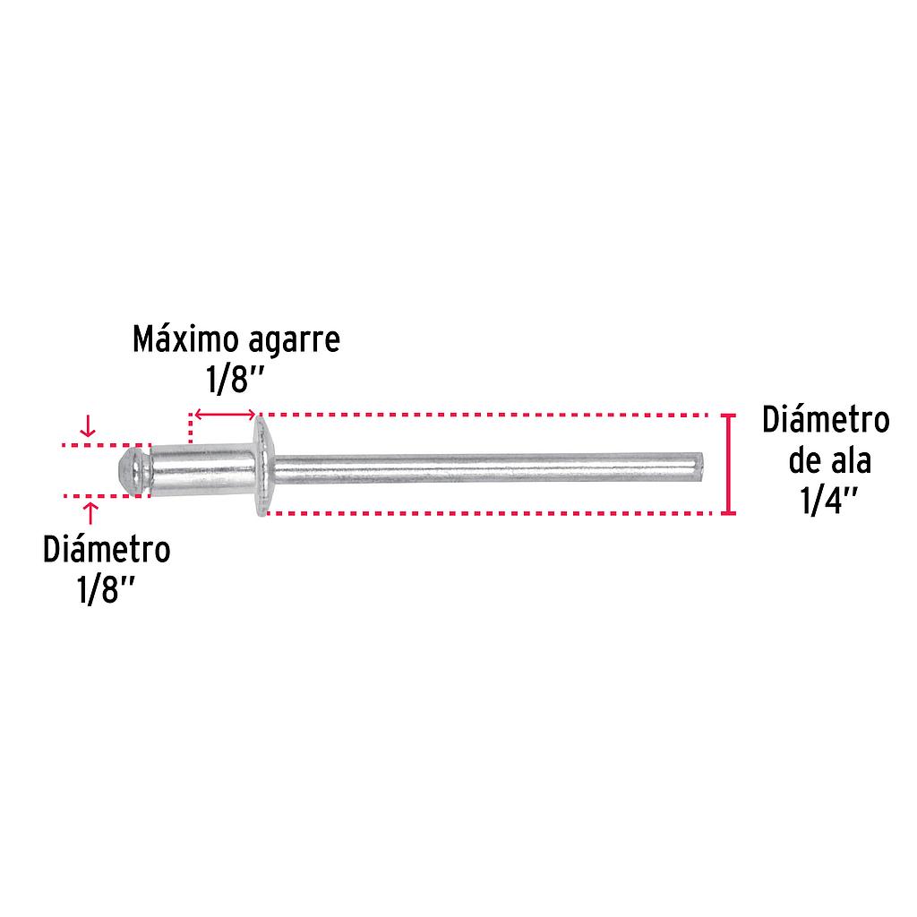 BOLSA CON 50 REMACHES 1/8 X 1/8 DE ALUMINIO ALA 1/4 ,