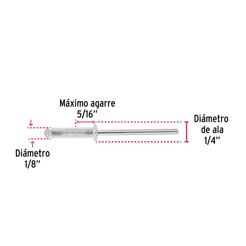 BOLSA CON 50 REMACHES 1/8 X 5/16 DE ALUMINIO ALA 1/4 ,