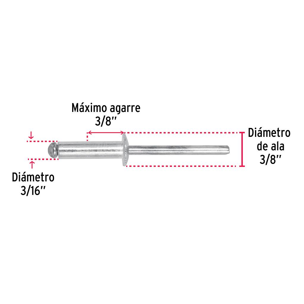 BOLSA CON 50 REMACHES 3/16 X 3/8 DE ALUMINIO ALA 3/8 ,
