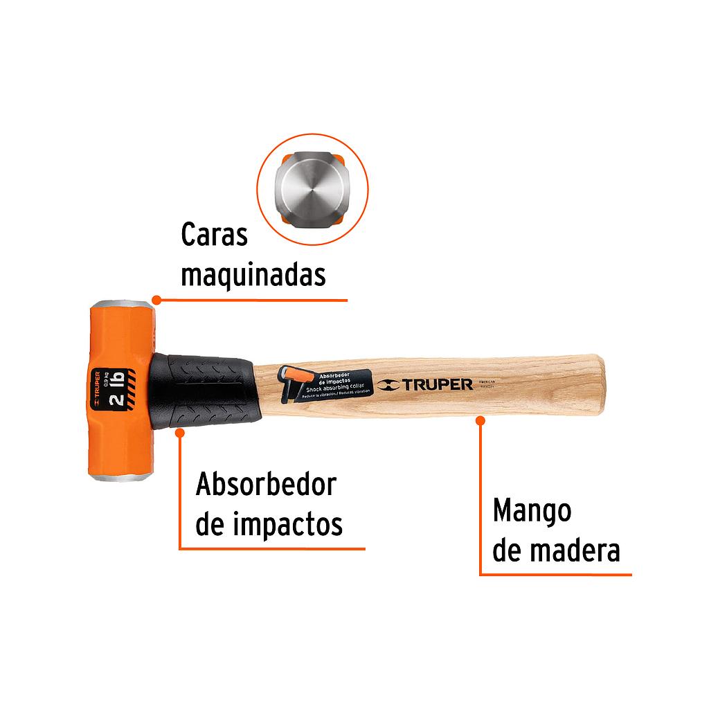 MARRO OCTAGONAL 2 LB, MANGO DE MADERA 12',