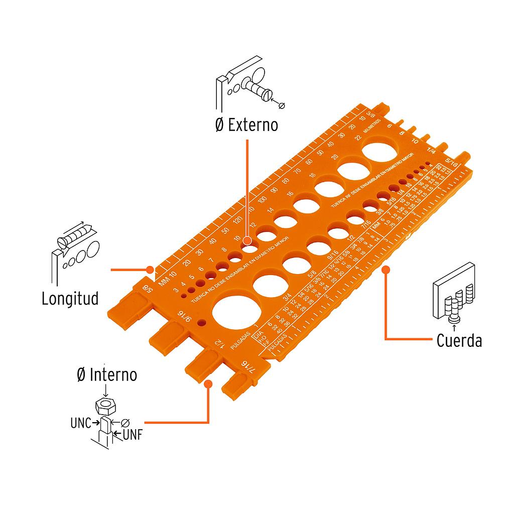REGLETA MEDIDORA DE TUERCAS Y TORNILLOS, 22 CM, TRUPER