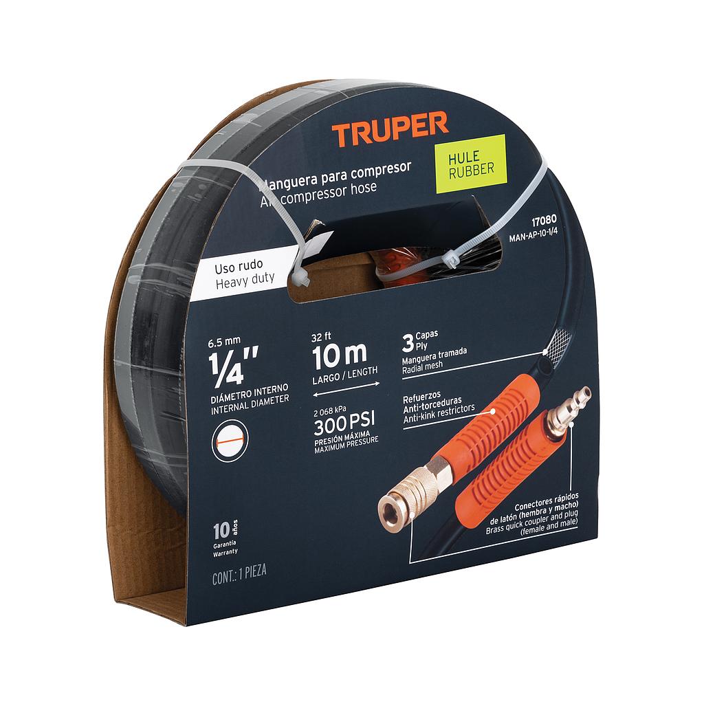 MANGUERA PARA COMPRESOR, DE HULE, 10M X 1/4', TRUPER