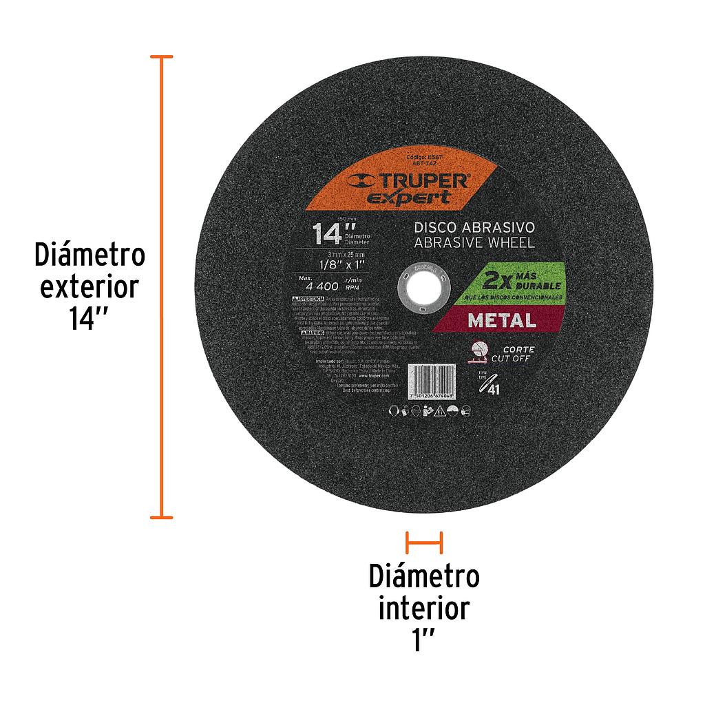 DISCO TIPO 41 DE 14' X 3.4 MM PARA CORTE DE METAL, EXPERT