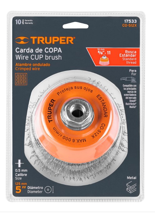CARDA COPA 5&quot; ALAMBRE ONDULADO GRUESO, eje 5/8&quot;-11