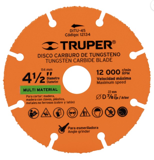 DISCO 4-1/2&quot; MULTIMATERIAL DE CARBURO DE TUNGSTENO.