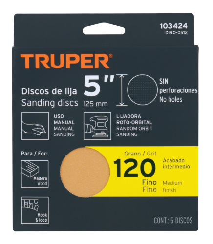 Paquete c/5 discos de lija 5&quot; grano 120, ciegos