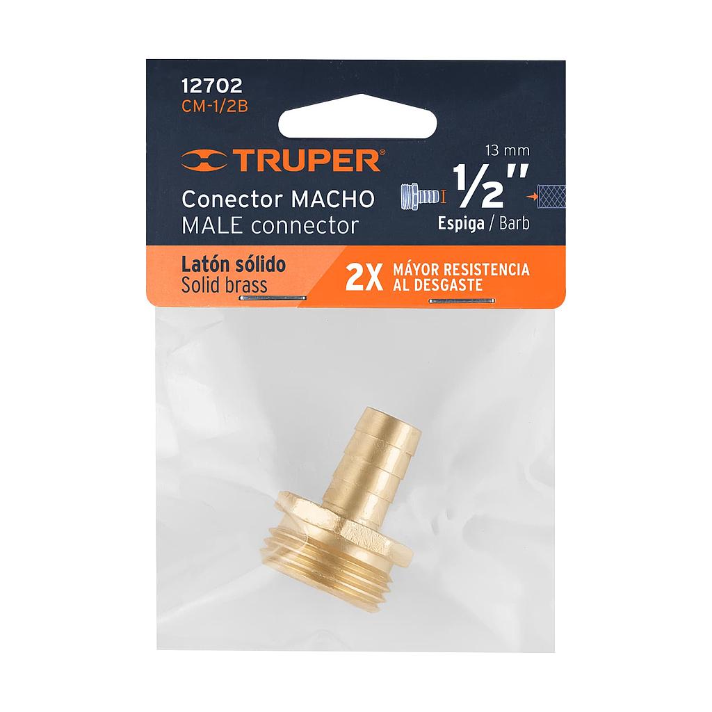 CONECTOR 1/2' MACHO DE LATÓN SÓLIDO PARA MANGUERA, TRUPER